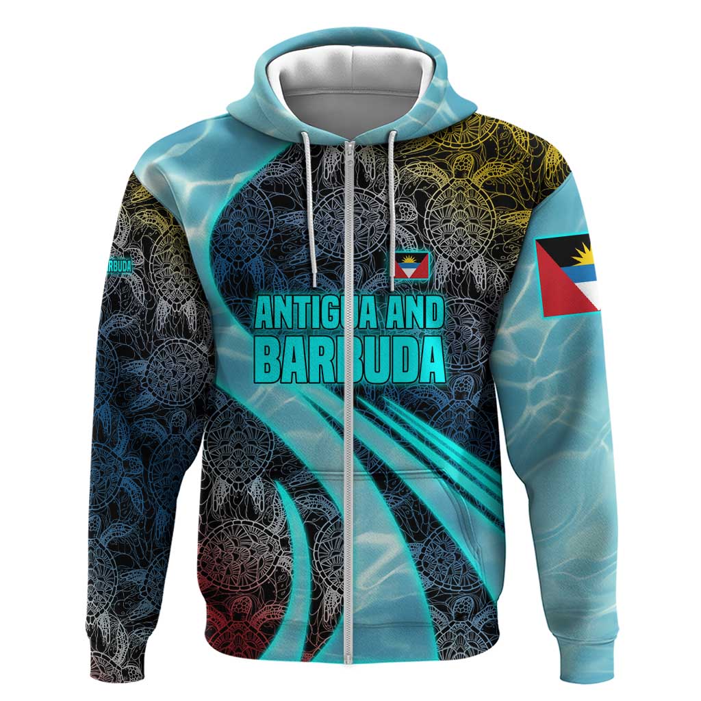 Antigua and Barbuda Sea Turtle Hoodie with Tribal Mandala Design with Ocean Waves and National Flag TS04