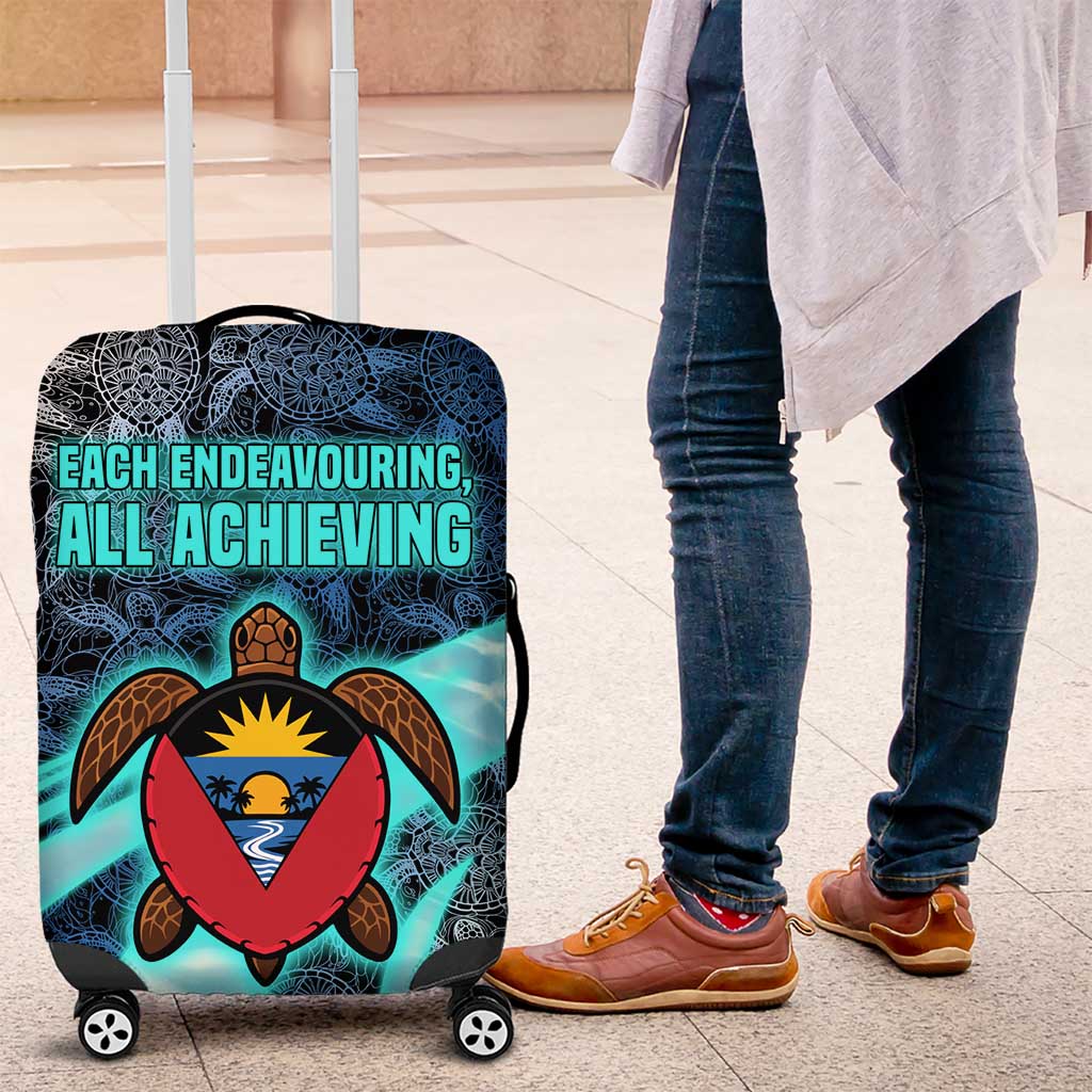 Antigua and Barbuda Sea Turtle Luggage Cover with Tribal Mandala Design with Ocean Waves and National Flag TS04