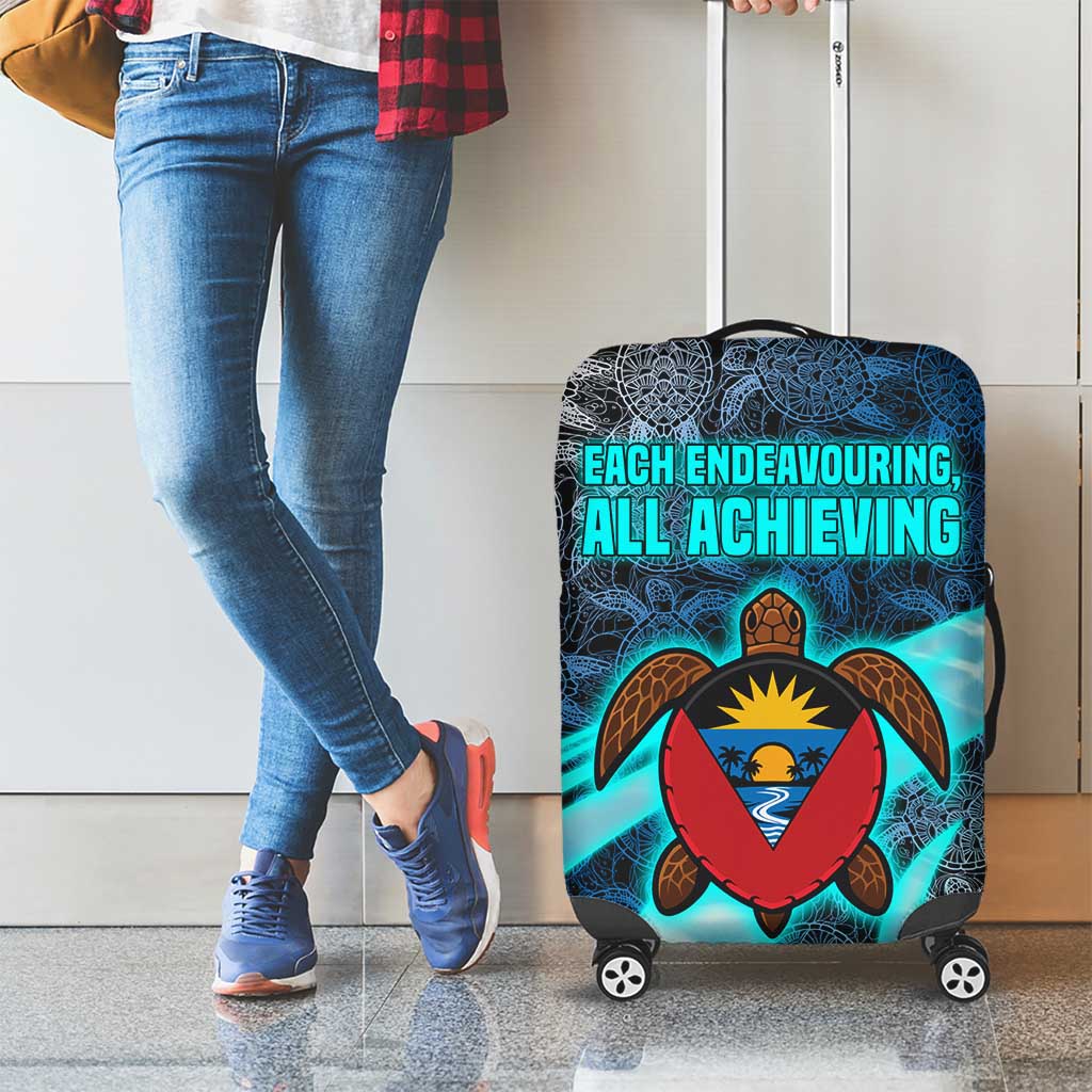 Antigua and Barbuda Sea Turtle Luggage Cover with Tribal Mandala Design with Ocean Waves and National Flag TS04