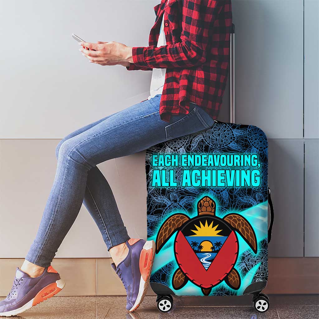 Antigua and Barbuda Sea Turtle Luggage Cover with Tribal Mandala Design with Ocean Waves and National Flag TS04