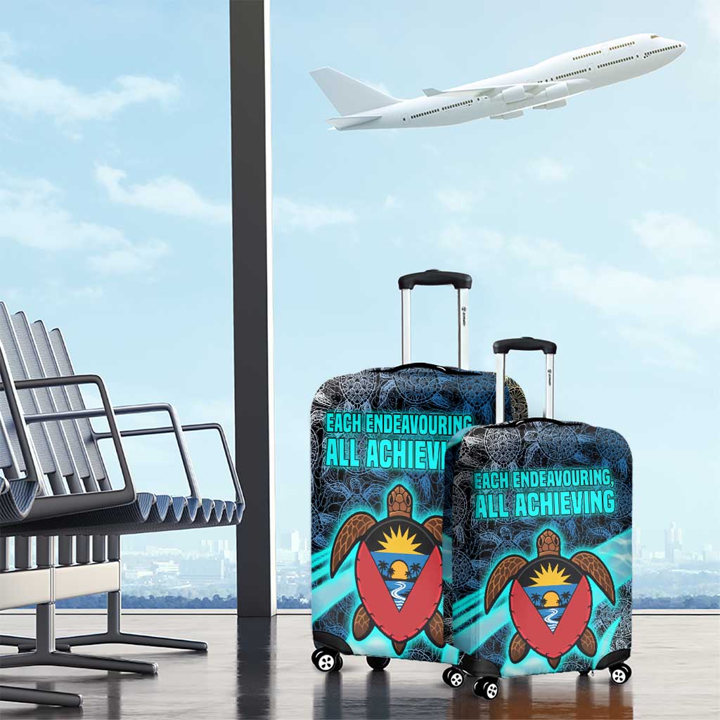 Antigua and Barbuda Sea Turtle Luggage Cover with Tribal Mandala Design with Ocean Waves and National Flag TS04