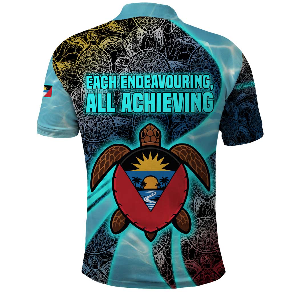 Antigua and Barbuda Sea Turtle Polo Shirt with Tribal Mandala Design with Ocean Waves and National Flag TS04