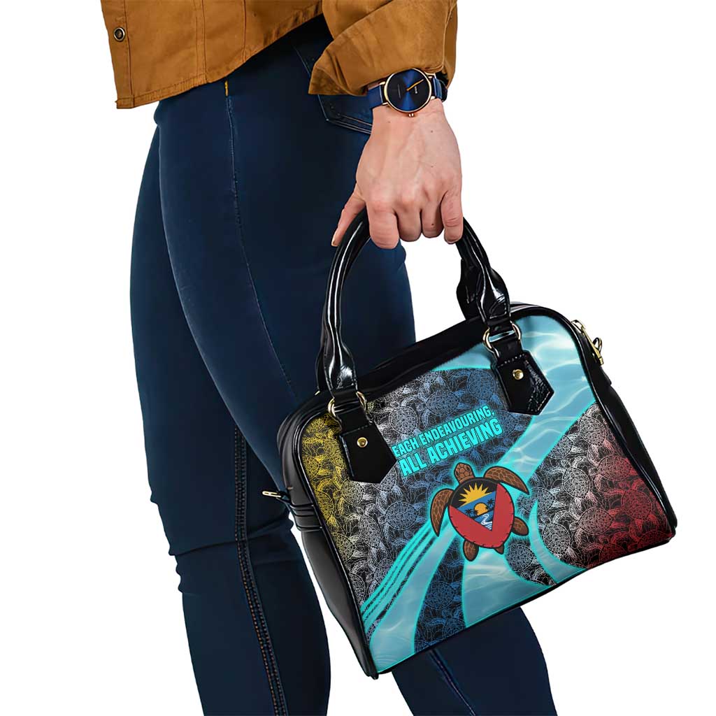 Antigua and Barbuda Sea Turtle Shoulder Handbag with Tribal Mandala Design with Ocean Waves and National Flag TS04