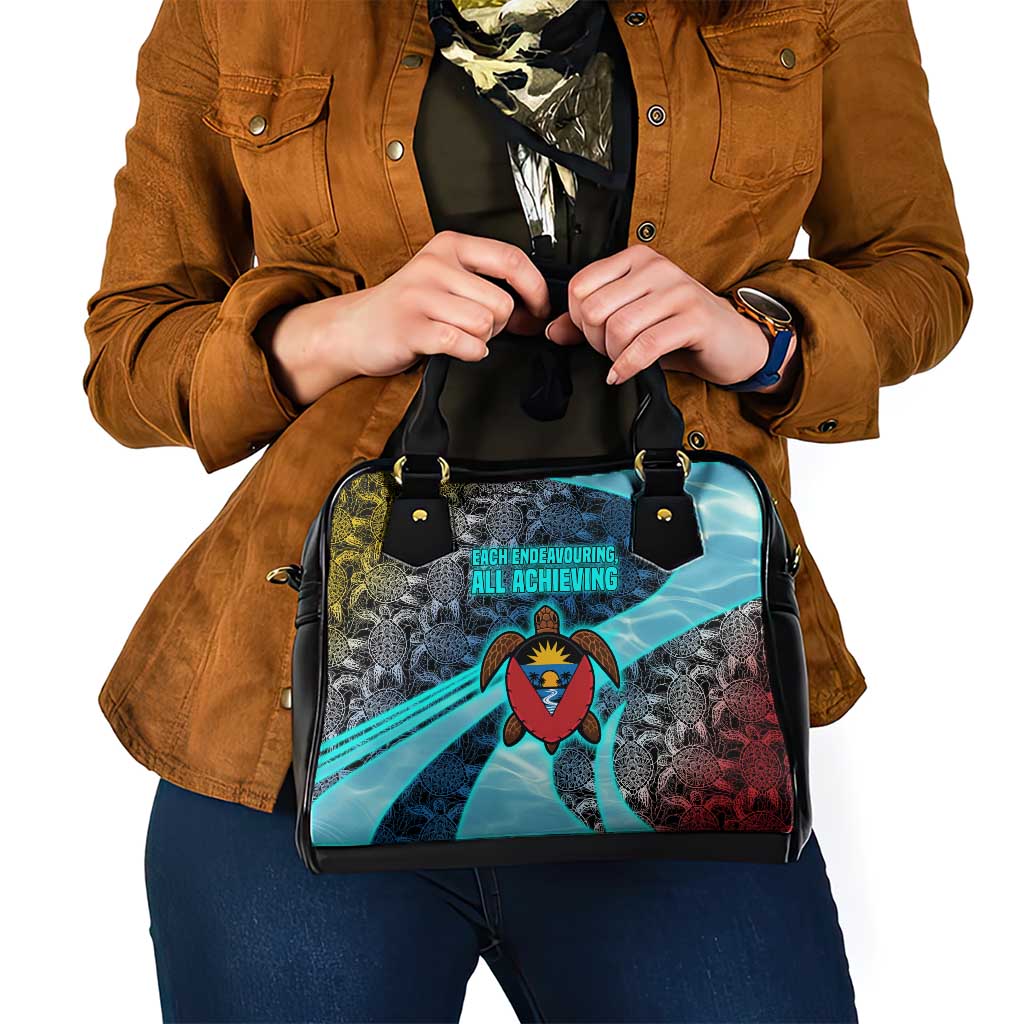 Antigua and Barbuda Sea Turtle Shoulder Handbag with Tribal Mandala Design with Ocean Waves and National Flag TS04