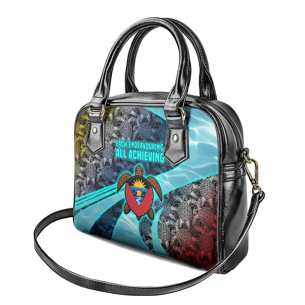 Antigua and Barbuda Sea Turtle Shoulder Handbag with Tribal Mandala Design with Ocean Waves and National Flag TS04