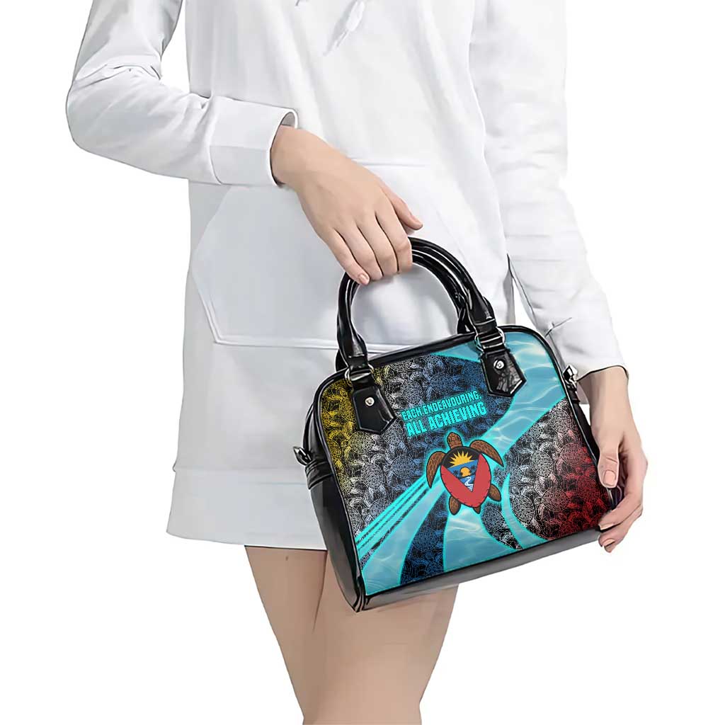 Antigua and Barbuda Sea Turtle Shoulder Handbag with Tribal Mandala Design with Ocean Waves and National Flag TS04