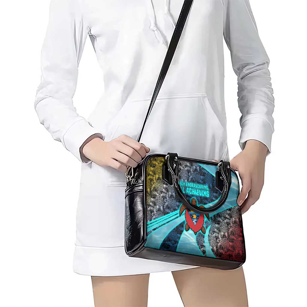 Antigua and Barbuda Sea Turtle Shoulder Handbag with Tribal Mandala Design with Ocean Waves and National Flag TS04