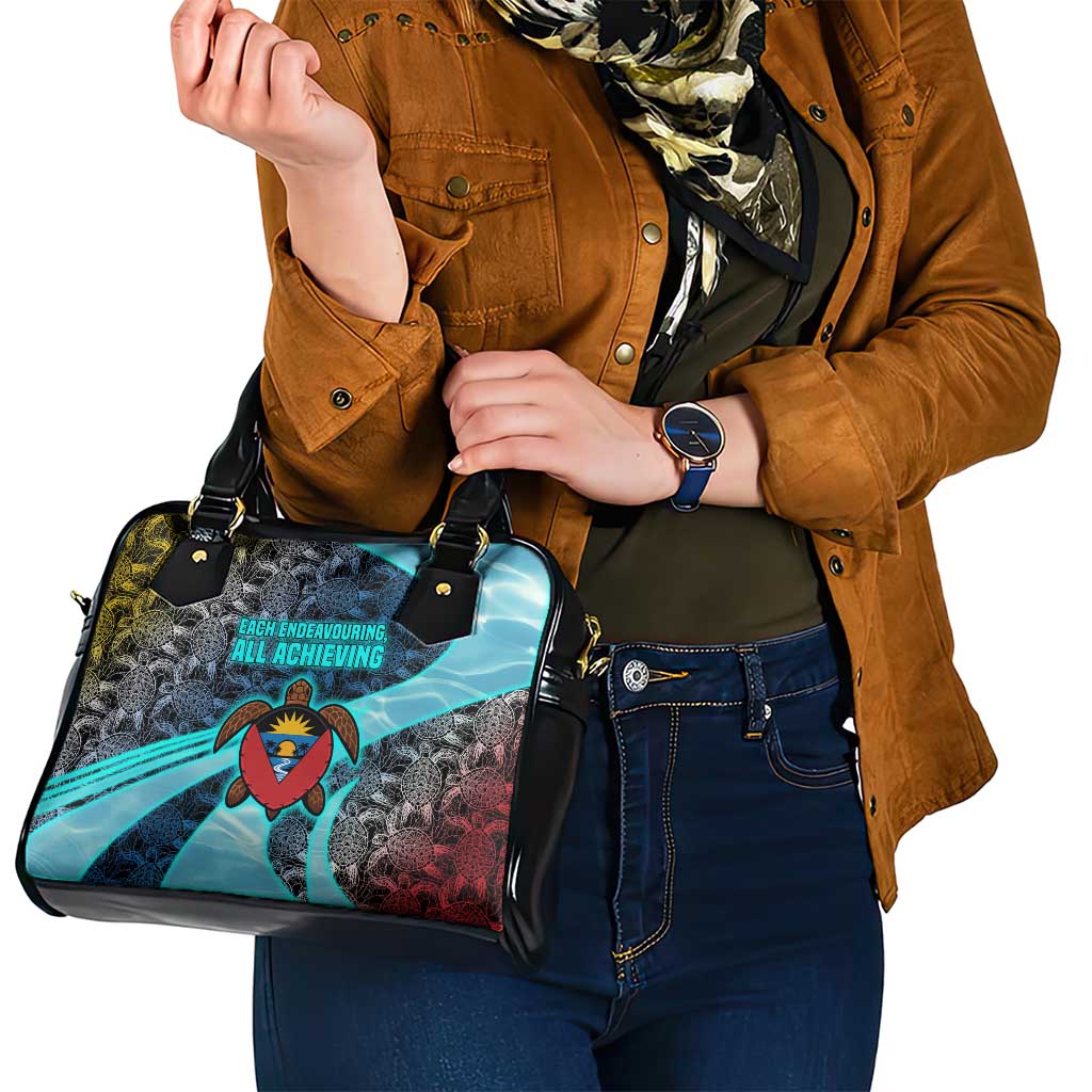 Antigua and Barbuda Sea Turtle Shoulder Handbag with Tribal Mandala Design with Ocean Waves and National Flag TS04