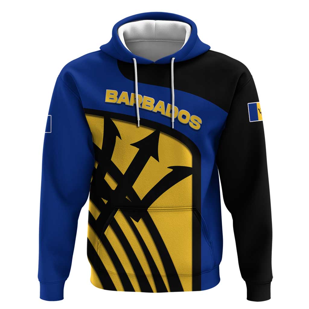 Barbados Flag and Coat of Arms Hoodie Blue Yellow Black Design with National Symbols TS04