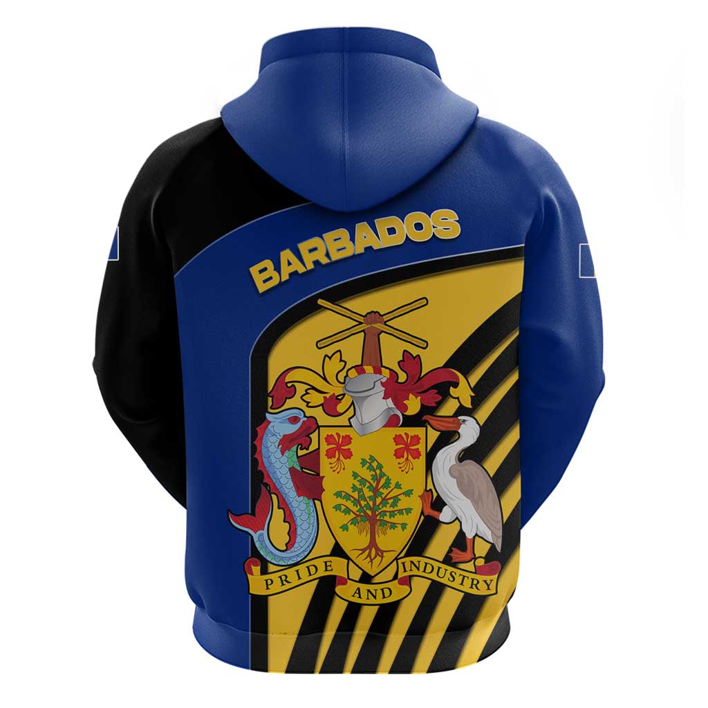 Barbados Flag and Coat of Arms Hoodie Blue Yellow Black Design with National Symbols TS04