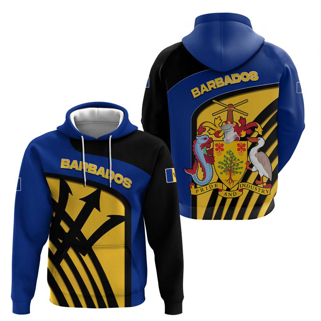 Barbados Flag and Coat of Arms Hoodie Blue Yellow Black Design with National Symbols TS04