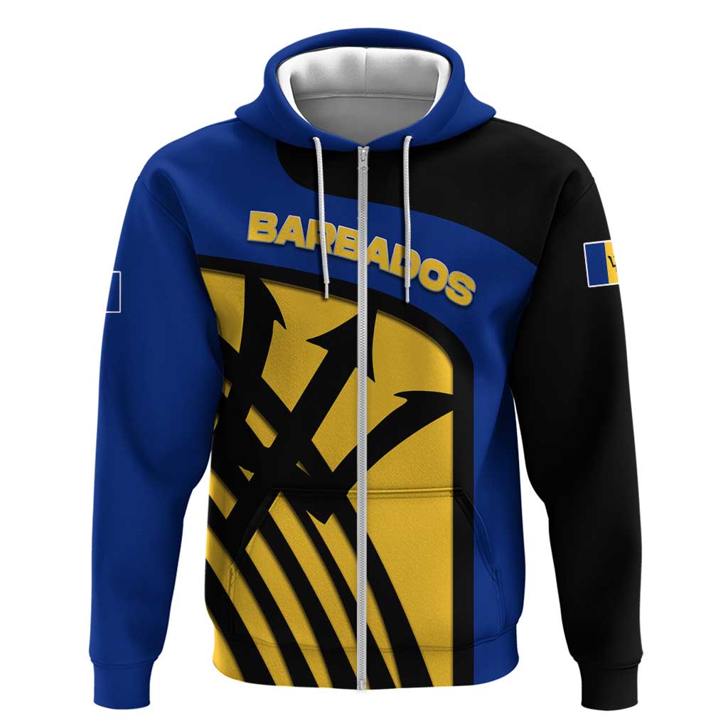Barbados Flag and Coat of Arms Hoodie Blue Yellow Black Design with National Symbols TS04