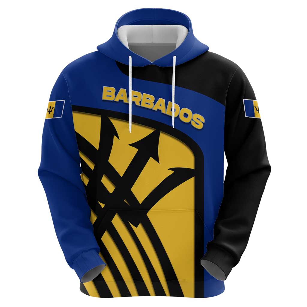 Barbados Flag and Coat of Arms Hoodie Blue Yellow Black Design with National Symbols TS04