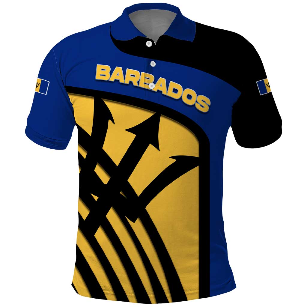 Barbados Flag and Coat of Arms Polo Shirt Blue Yellow Black Design with National Symbols TS04