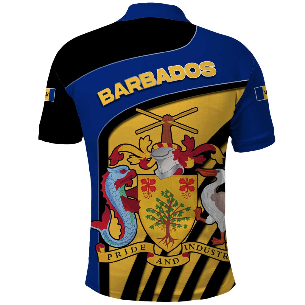 Barbados Flag and Coat of Arms Polo Shirt Blue Yellow Black Design with National Symbols TS04