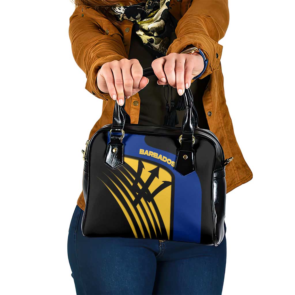 Barbados Flag and Coat of Arms Shoulder Handbag Blue Yellow Black Design with National Symbols TS04