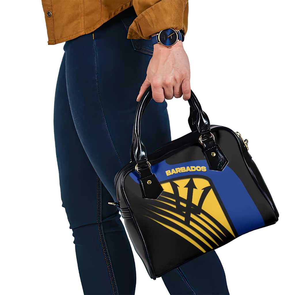 Barbados Flag and Coat of Arms Shoulder Handbag Blue Yellow Black Design with National Symbols TS04