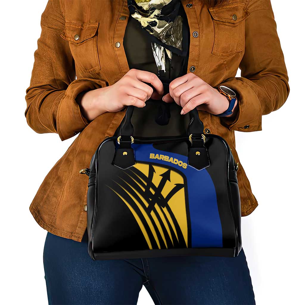 Barbados Flag and Coat of Arms Shoulder Handbag Blue Yellow Black Design with National Symbols TS04