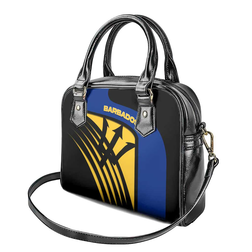 Barbados Flag and Coat of Arms Shoulder Handbag Blue Yellow Black Design with National Symbols TS04