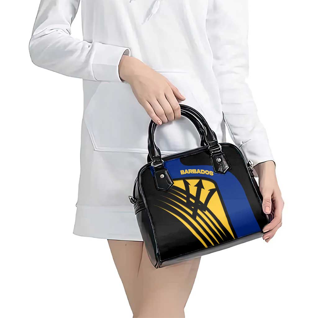 Barbados Flag and Coat of Arms Shoulder Handbag Blue Yellow Black Design with National Symbols TS04