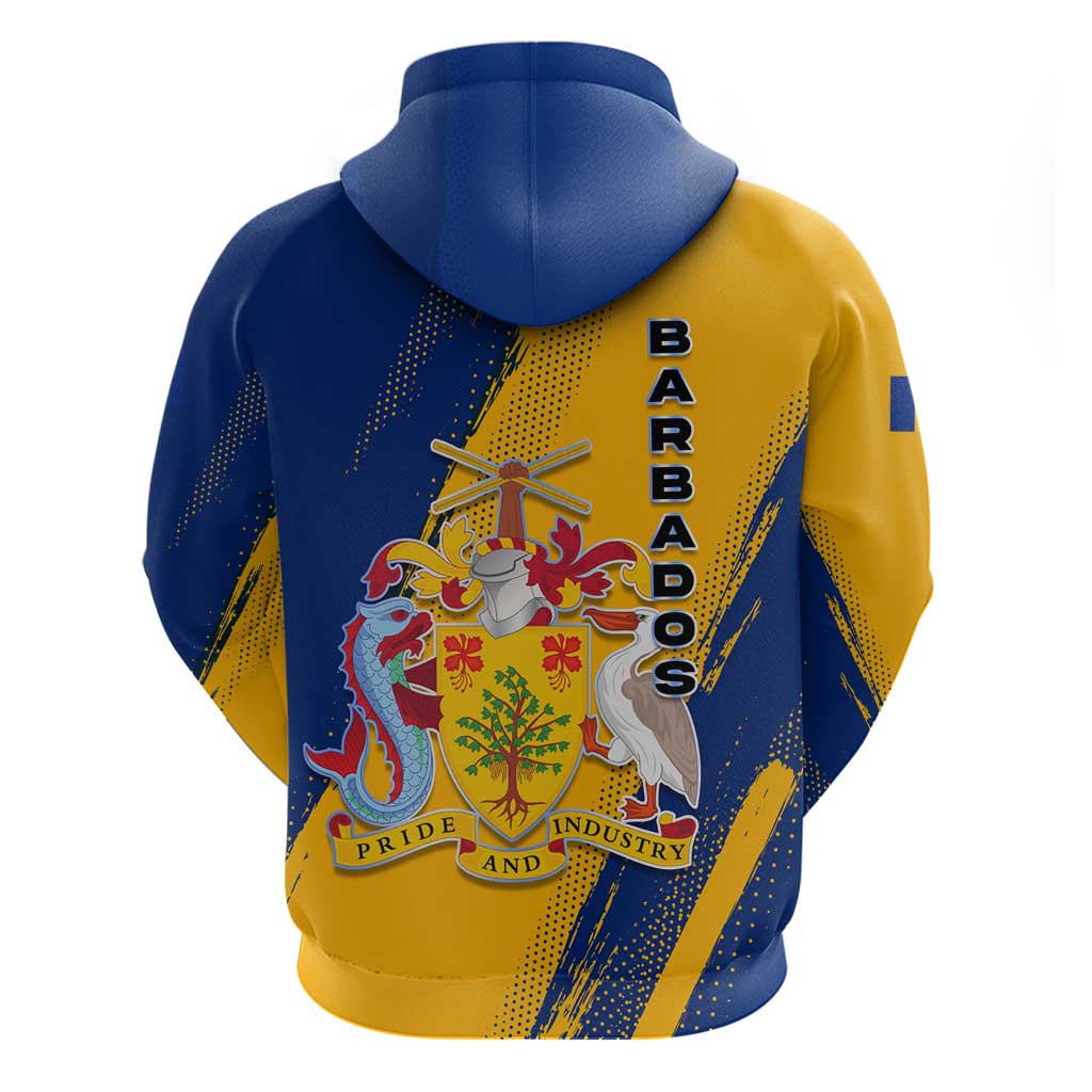 Barbados Trident and Coat of Arms Hoodie with Blue Yellow Patriotic Graphic TS04
