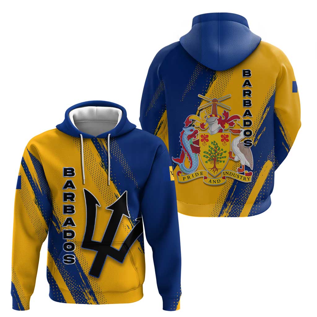 Barbados Trident and Coat of Arms Hoodie with Blue Yellow Patriotic Graphic TS04
