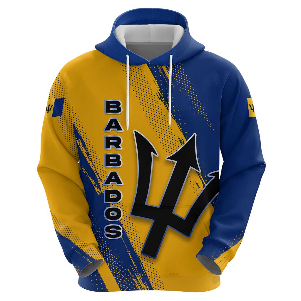 Barbados Trident and Coat of Arms Hoodie with Blue Yellow Patriotic Graphic TS04