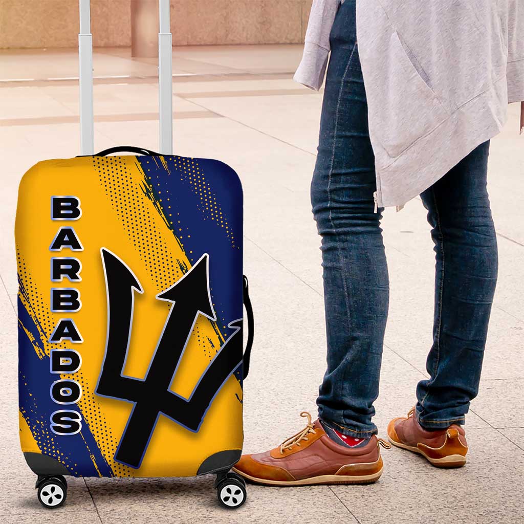 Barbados Trident and Coat of Arms Luggage Cover with Blue Yellow Patriotic Graphic TS04