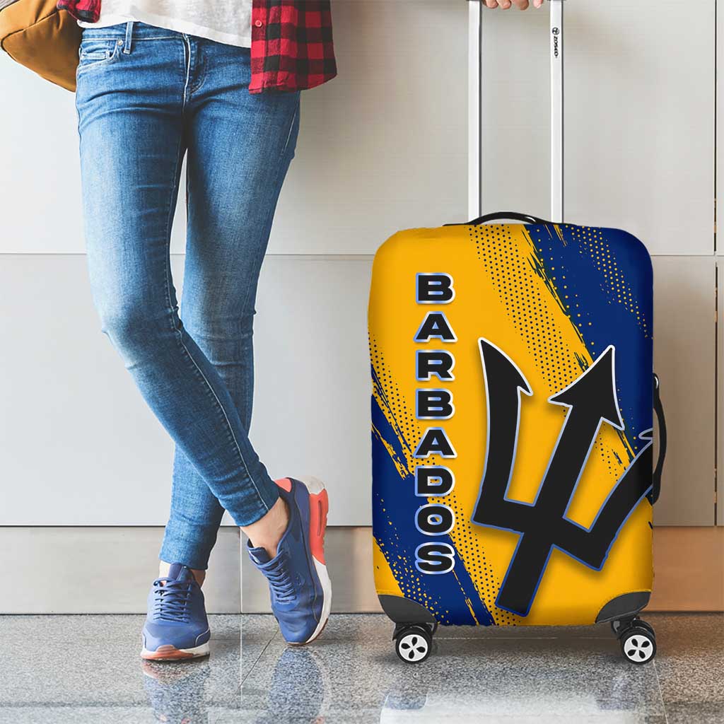 Barbados Trident and Coat of Arms Luggage Cover with Blue Yellow Patriotic Graphic TS04
