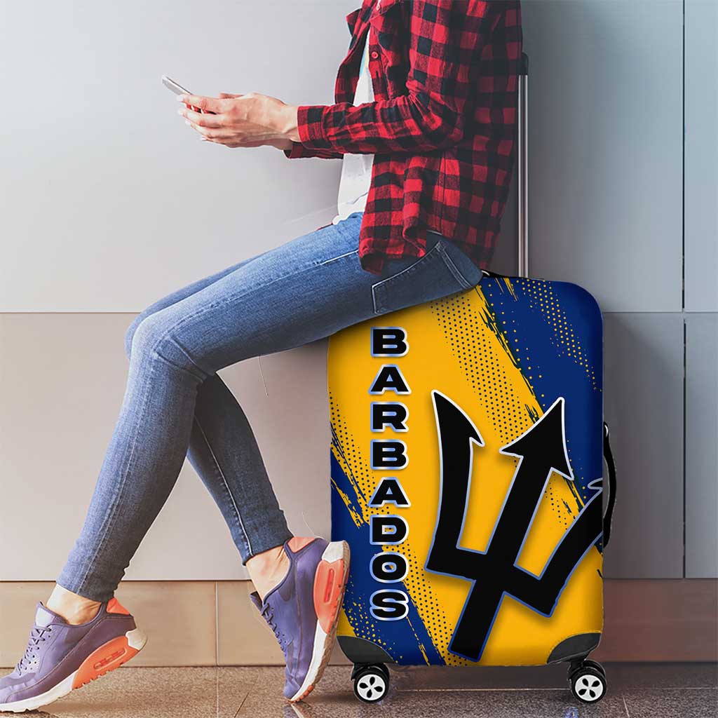 Barbados Trident and Coat of Arms Luggage Cover with Blue Yellow Patriotic Graphic TS04