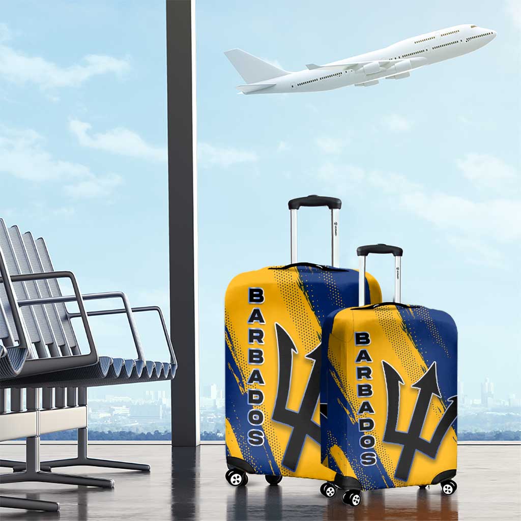 Barbados Trident and Coat of Arms Luggage Cover with Blue Yellow Patriotic Graphic TS04