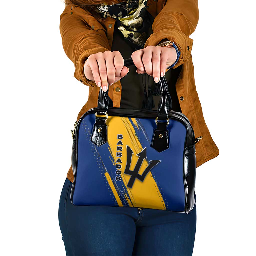Barbados Trident and Coat of Arms Shoulder Handbag with Blue Yellow Patriotic Graphic TS04