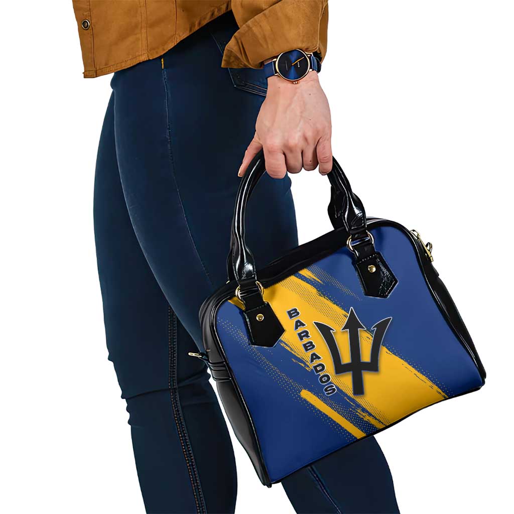 Barbados Trident and Coat of Arms Shoulder Handbag with Blue Yellow Patriotic Graphic TS04