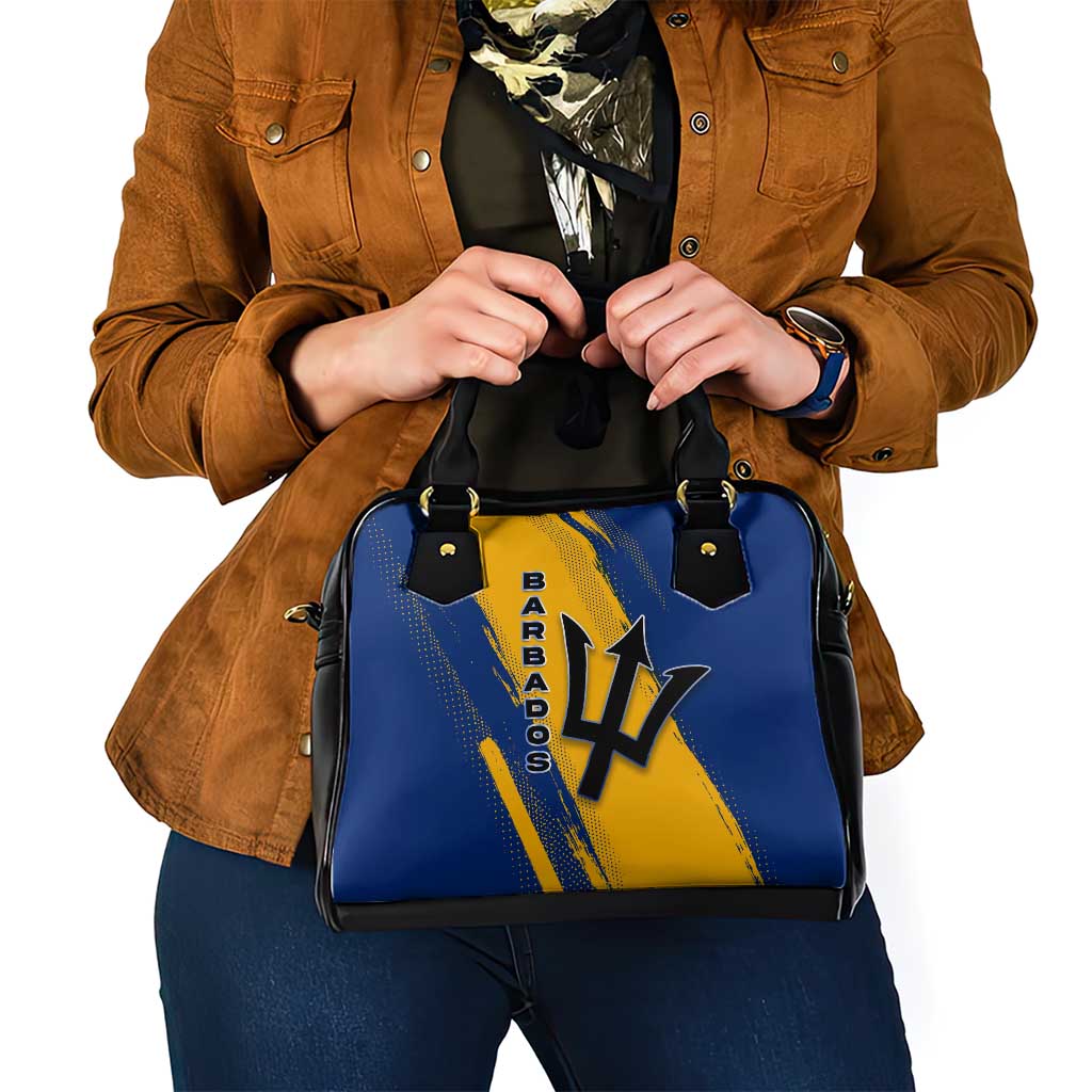 Barbados Trident and Coat of Arms Shoulder Handbag with Blue Yellow Patriotic Graphic TS04