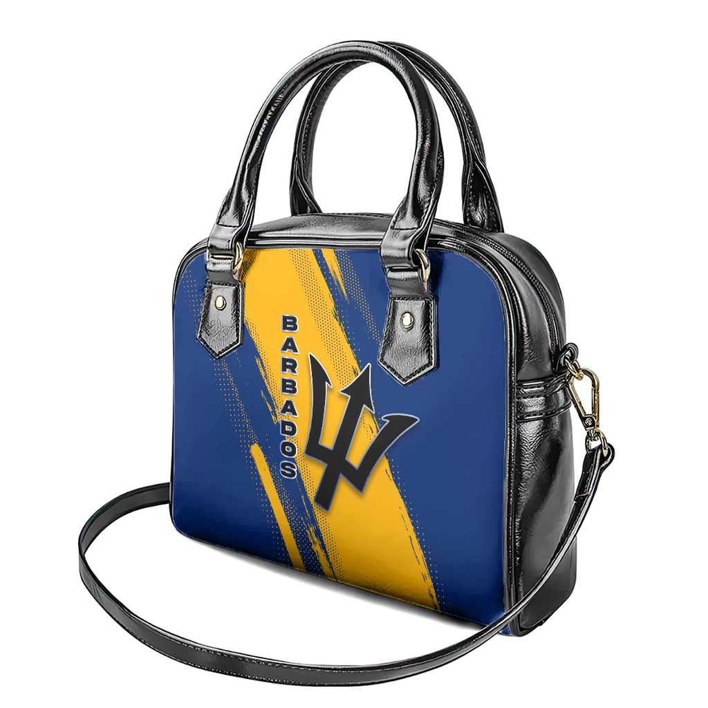Barbados Trident and Coat of Arms Shoulder Handbag with Blue Yellow Patriotic Graphic TS04