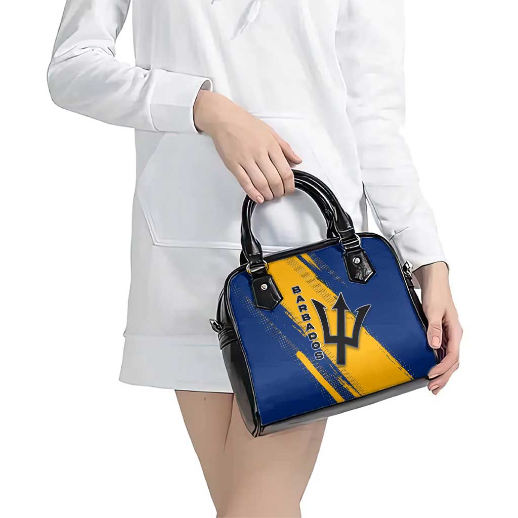 Barbados Trident and Coat of Arms Shoulder Handbag with Blue Yellow Patriotic Graphic TS04