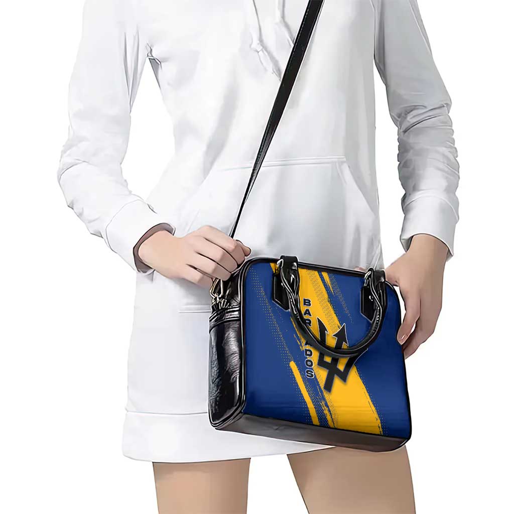 Barbados Trident and Coat of Arms Shoulder Handbag with Blue Yellow Patriotic Graphic TS04
