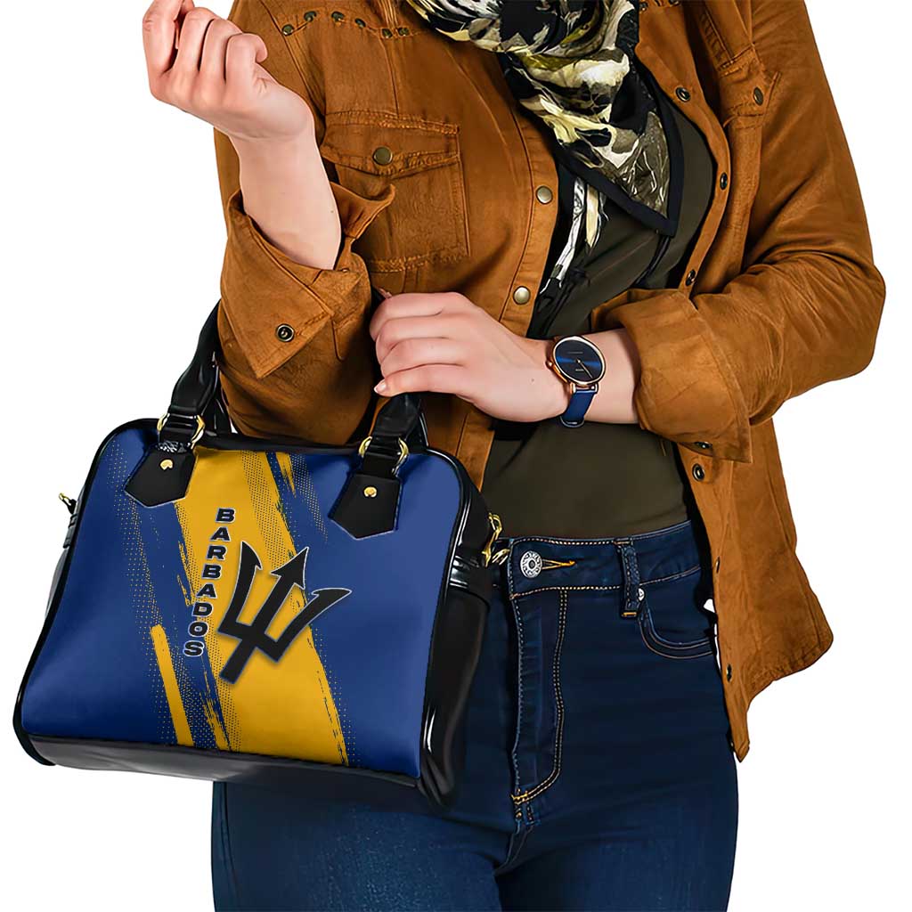 Barbados Trident and Coat of Arms Shoulder Handbag with Blue Yellow Patriotic Graphic TS04
