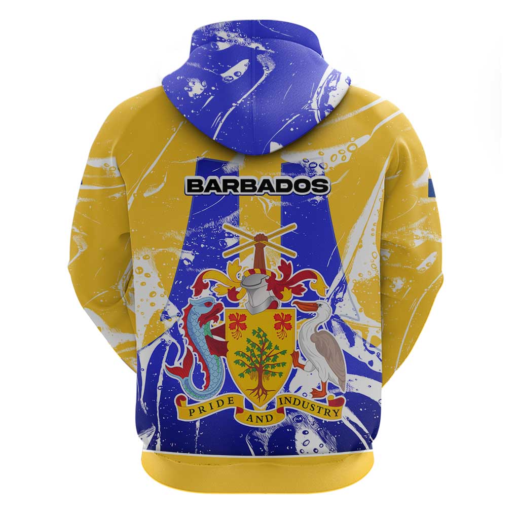 Barbados Coat of Arms Hoodie with Yellow Blue Pelican Dolphin Graphic TS04