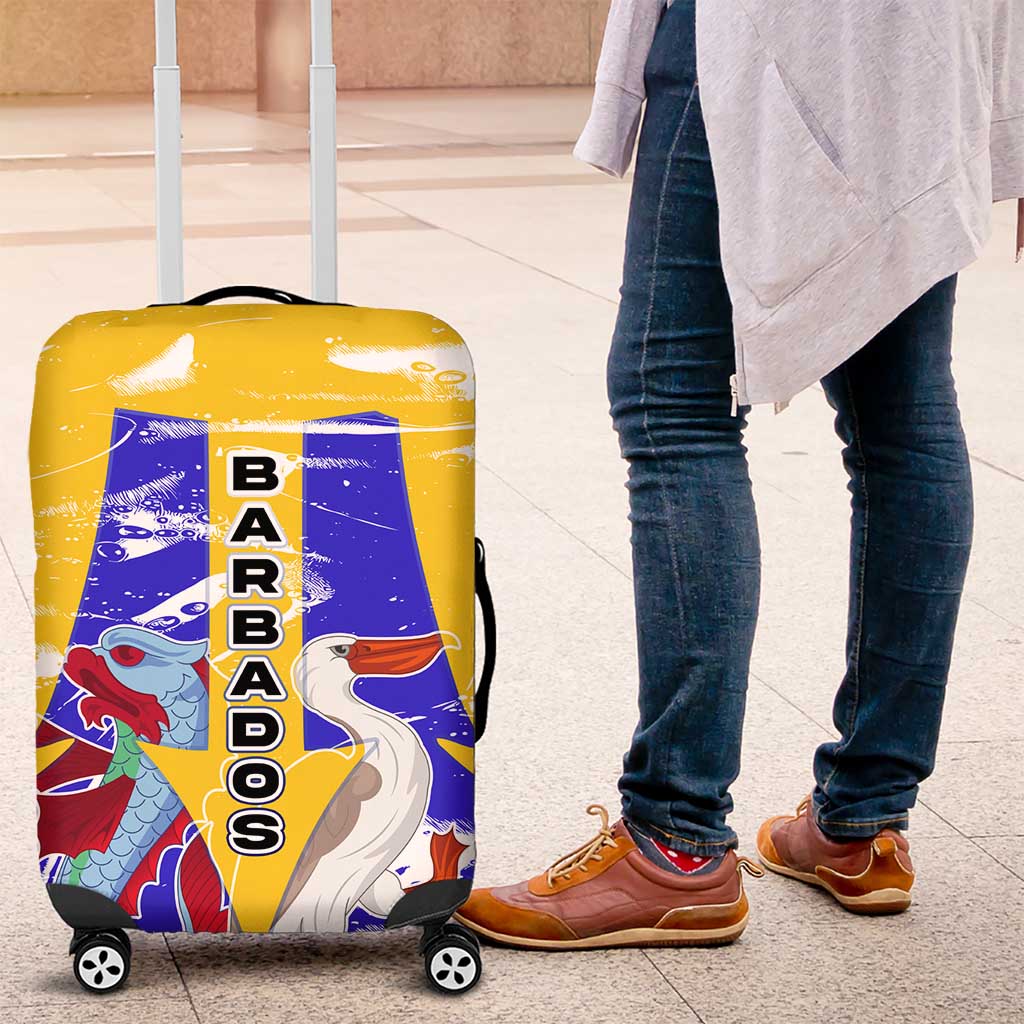 Barbados Coat of Arms Luggage Cover with Yellow Blue Pelican Dolphin Graphic TS04