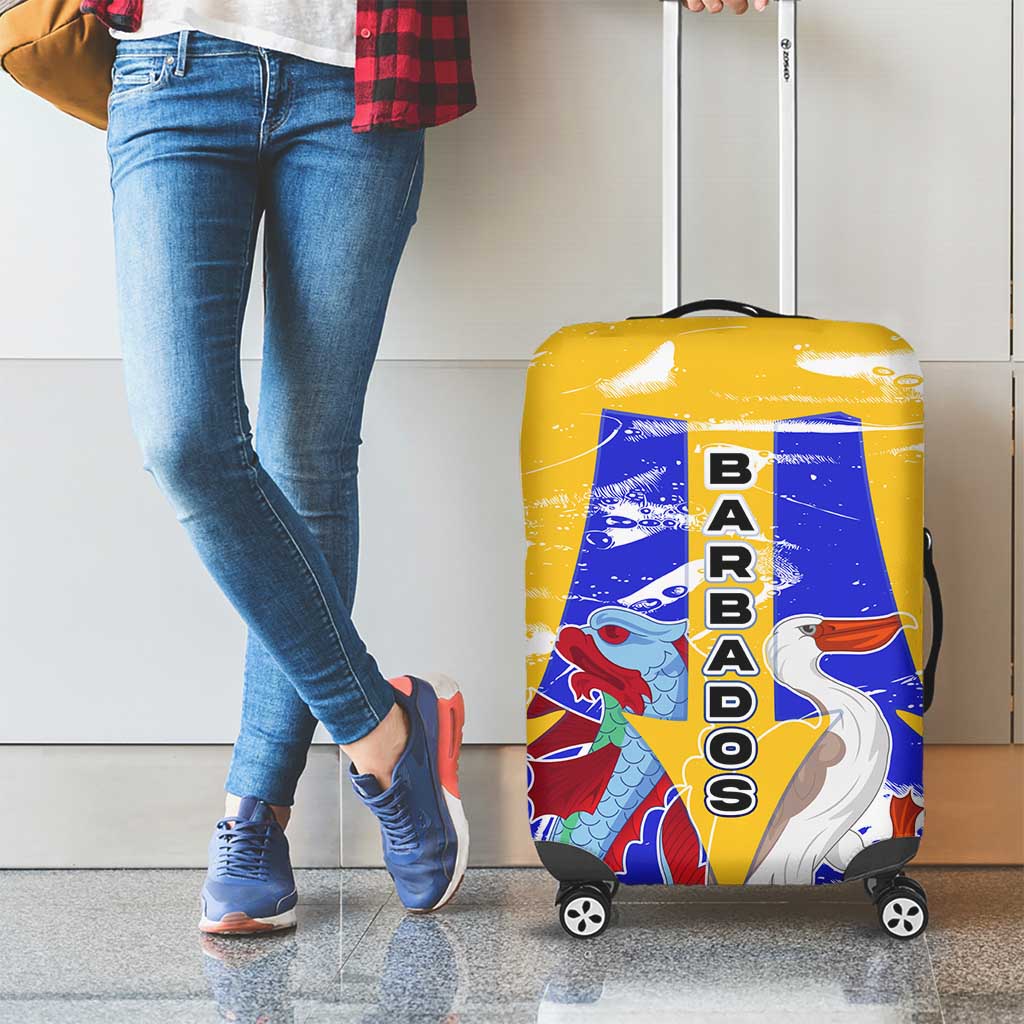 Barbados Coat of Arms Luggage Cover with Yellow Blue Pelican Dolphin Graphic TS04