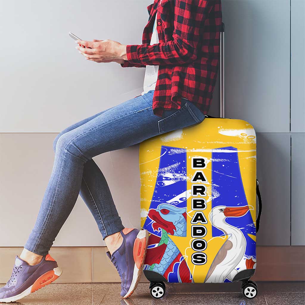 Barbados Coat of Arms Luggage Cover with Yellow Blue Pelican Dolphin Graphic TS04