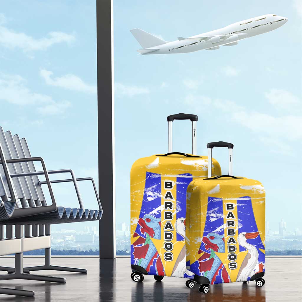 Barbados Coat of Arms Luggage Cover with Yellow Blue Pelican Dolphin Graphic TS04