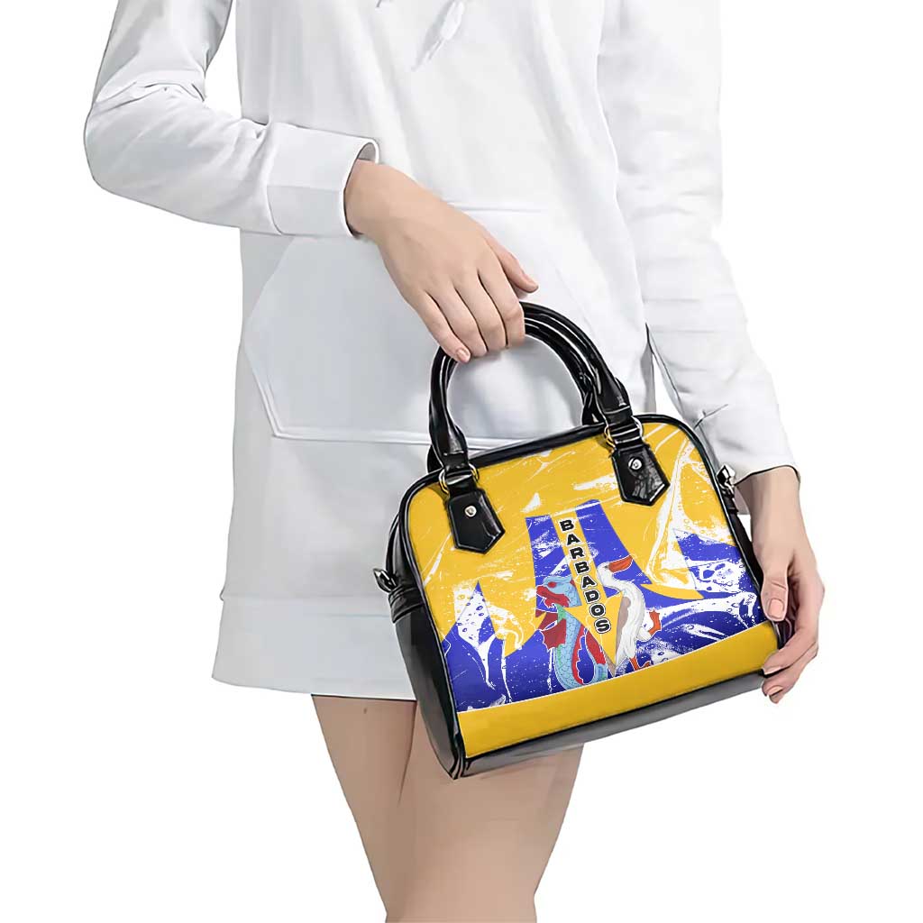 Barbados Coat of Arms Shoulder Handbag with Yellow Blue Pelican Dolphin Graphic TS04