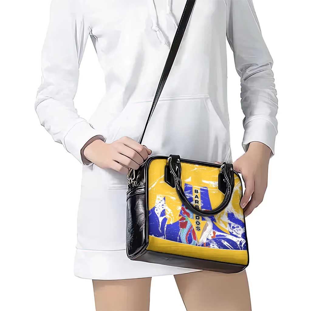 Barbados Coat of Arms Shoulder Handbag with Yellow Blue Pelican Dolphin Graphic TS04