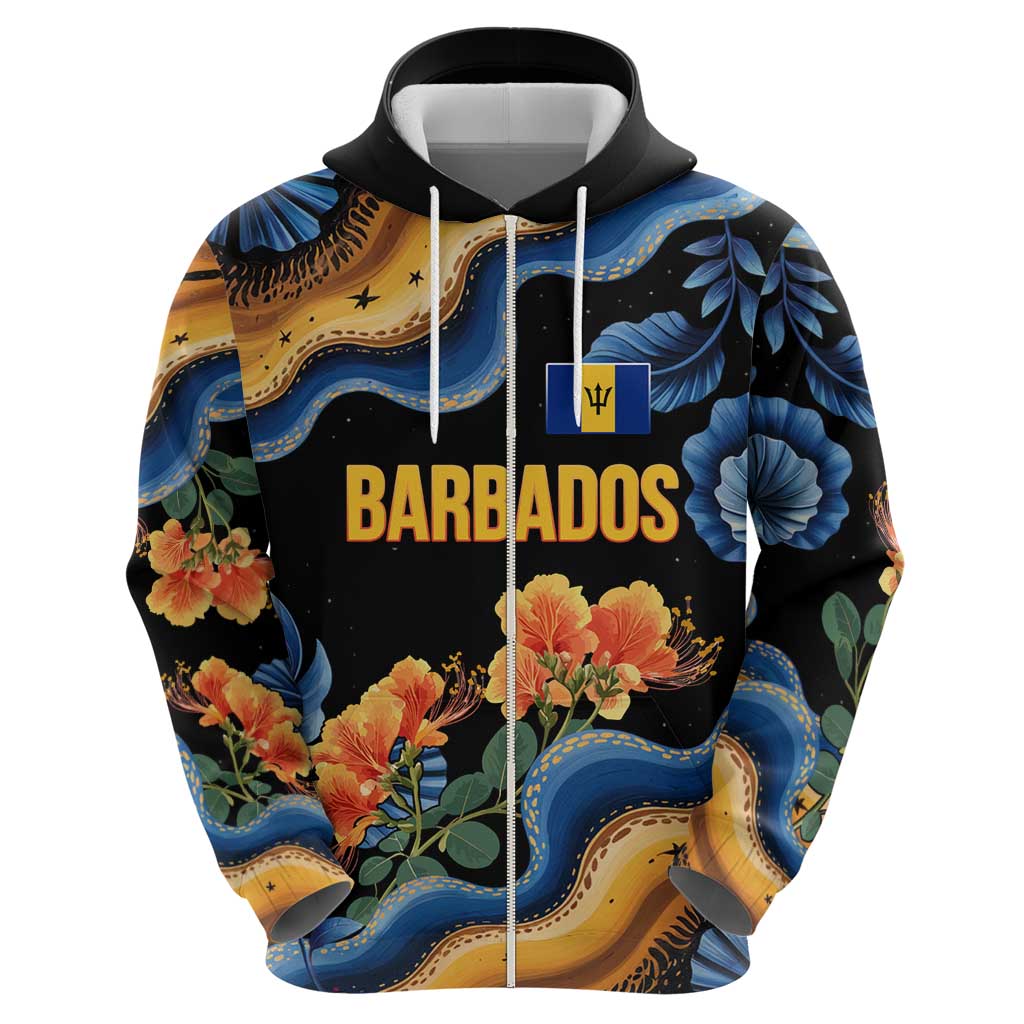 Barbados Floral Wave Hoodie with Tropical Hibiscus Print Black and Gold TS04