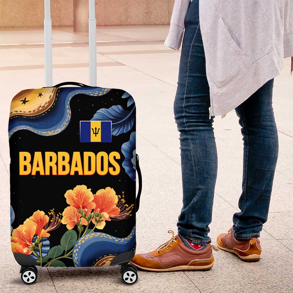 Barbados Floral Wave Luggage Cover with Tropical Hibiscus Print Black and Gold TS04