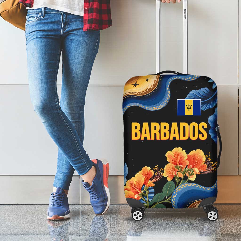 Barbados Floral Wave Luggage Cover with Tropical Hibiscus Print Black and Gold TS04