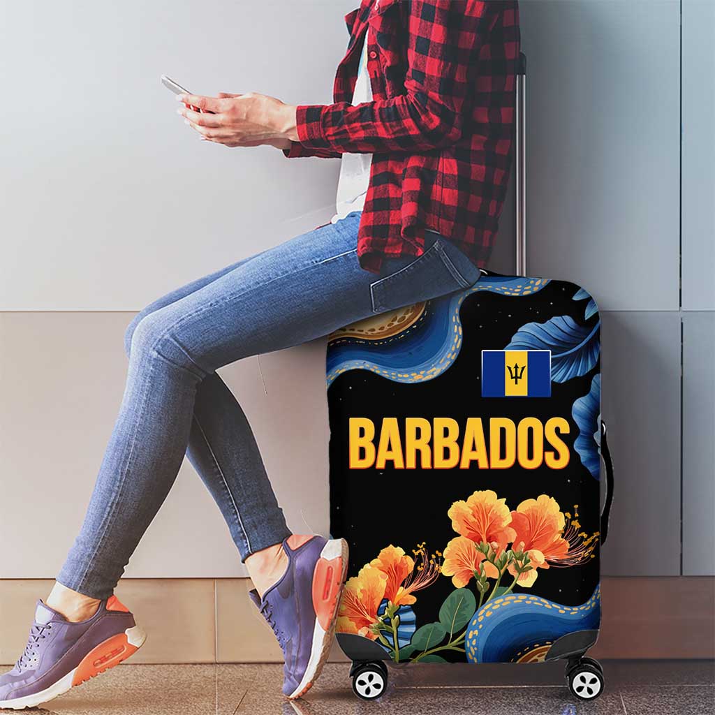 Barbados Floral Wave Luggage Cover with Tropical Hibiscus Print Black and Gold TS04