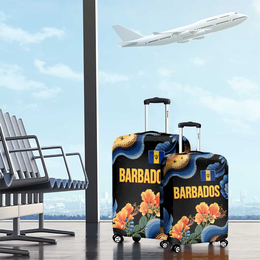 Barbados Floral Wave Luggage Cover with Tropical Hibiscus Print Black and Gold TS04